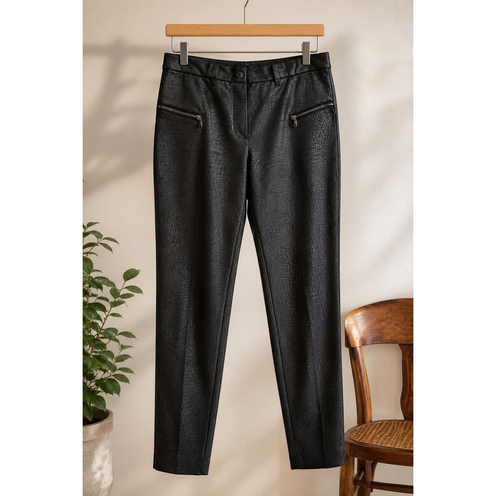 Faux Leather Embossed Croc Print Tapered Pants Black Textured Ankle Size 14